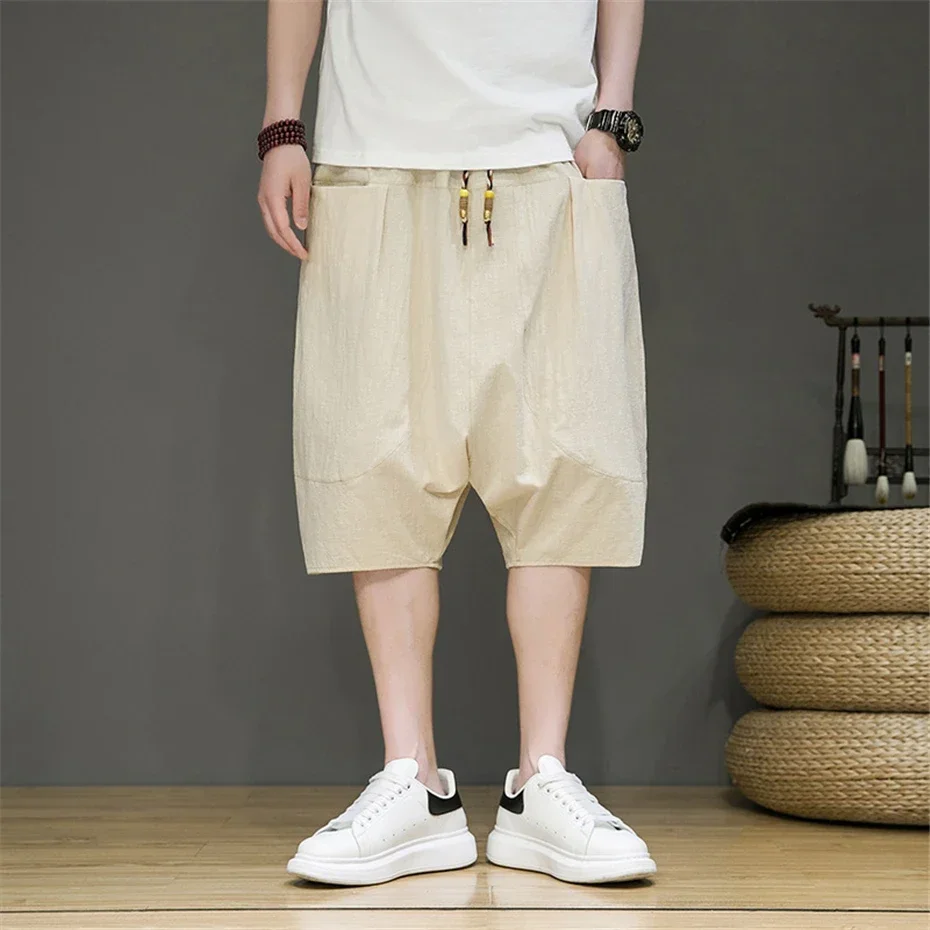 Summer Shorts Men Breathable Linen Shorts Loose Fashion Casual Solid Color Short Pants Male Summer Bottom Khaki Black Green