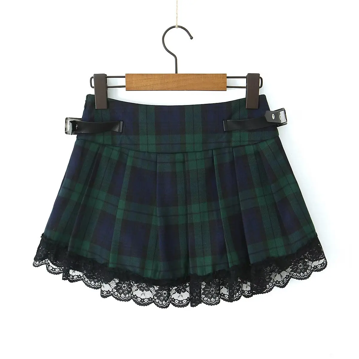 Trafza Sexy Vintage Groene Geruite Minirok Met Kanten Gevoerde Rok Voor Dames Nieuw 2024 Mode Zomer High Street Minirok