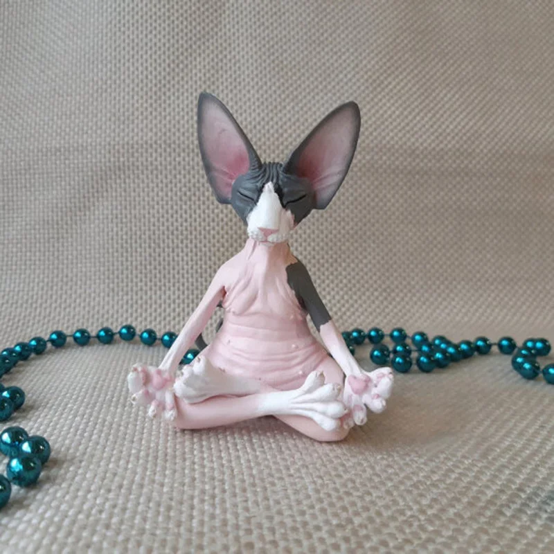 Meditation Yoga Happy Cat Whimsical Buddha Sphinx Cat Figurine Art Deco Sculpture Outdoor Garden Statue Figurine