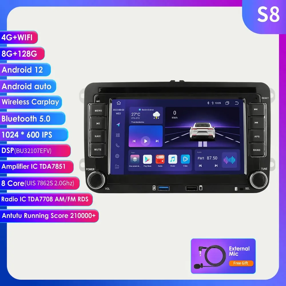 S5 Android Auto Multimedia Radio Voor Volkswagen Caddy Amarok Scirocco Golf 5 6 Polo Passat B6 Touran Jetta Carplay Stereo speler