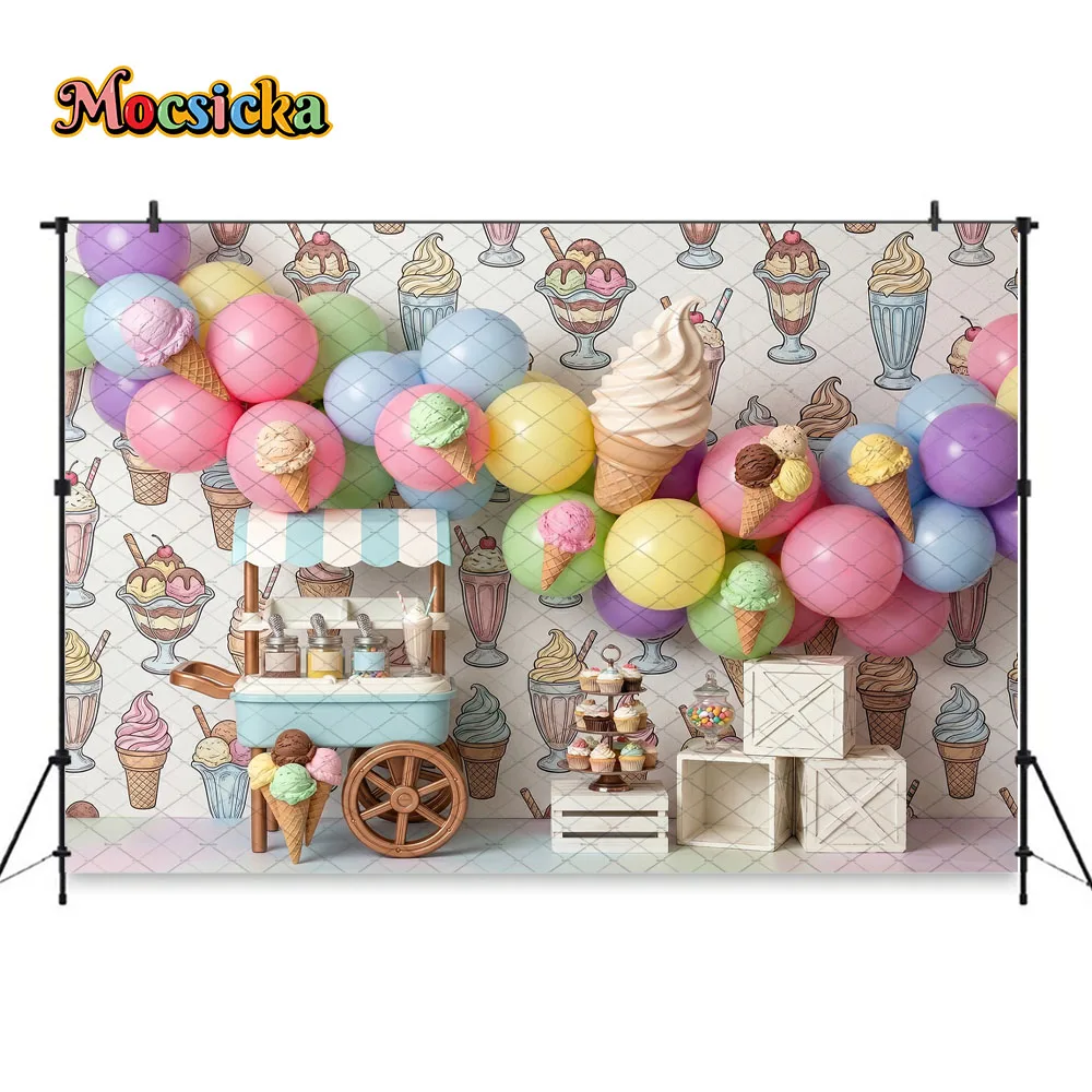 Mocsicka Ice Cream Baby Show Backdrop Photography Pastel Sprinkle Background Kids Summer Sweet Birthday Party Photobooth Studio