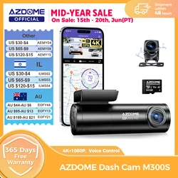 AZDOME M300S 4K Dash Cam anteriore e posteriore, telecamera da cruscotto GPS WiFi 5.8G per auto, scheda SD da 64 GB gratuita, controllo vocale, visione notturna WDR