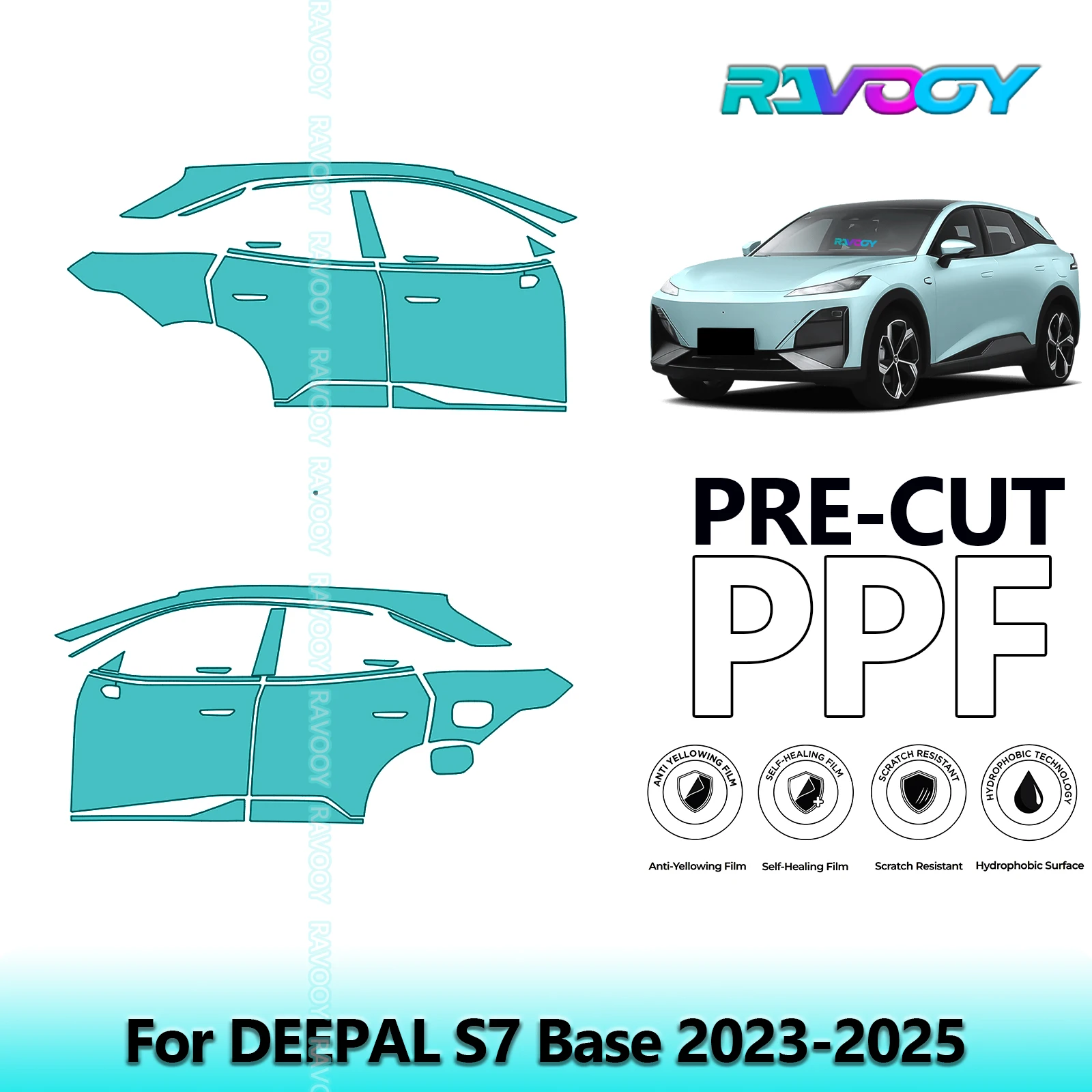

For DEEPAL S7 Base 2023-2025 8.5mil Clear Matte Pre-Cut PPF Door & A/B Pillar Kit TPU Paint Protection Film Set