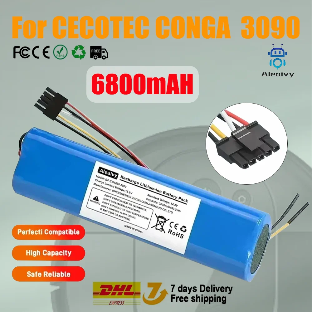 

CECOTEC 6800mAh Li ion Battery for CONGA 3090 3091 3092 1690 2090 Robot Vacuum Cleaner Replacement Accessories 14.4 Volt