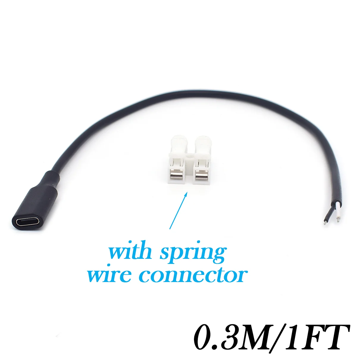 

Кабель USB C с гнездовой косичкой 0,3 м/1 фута 22AWG — 2-проводной кабель питания DIY 5 В 3 А для замены типа C (белый/черный голый провод)