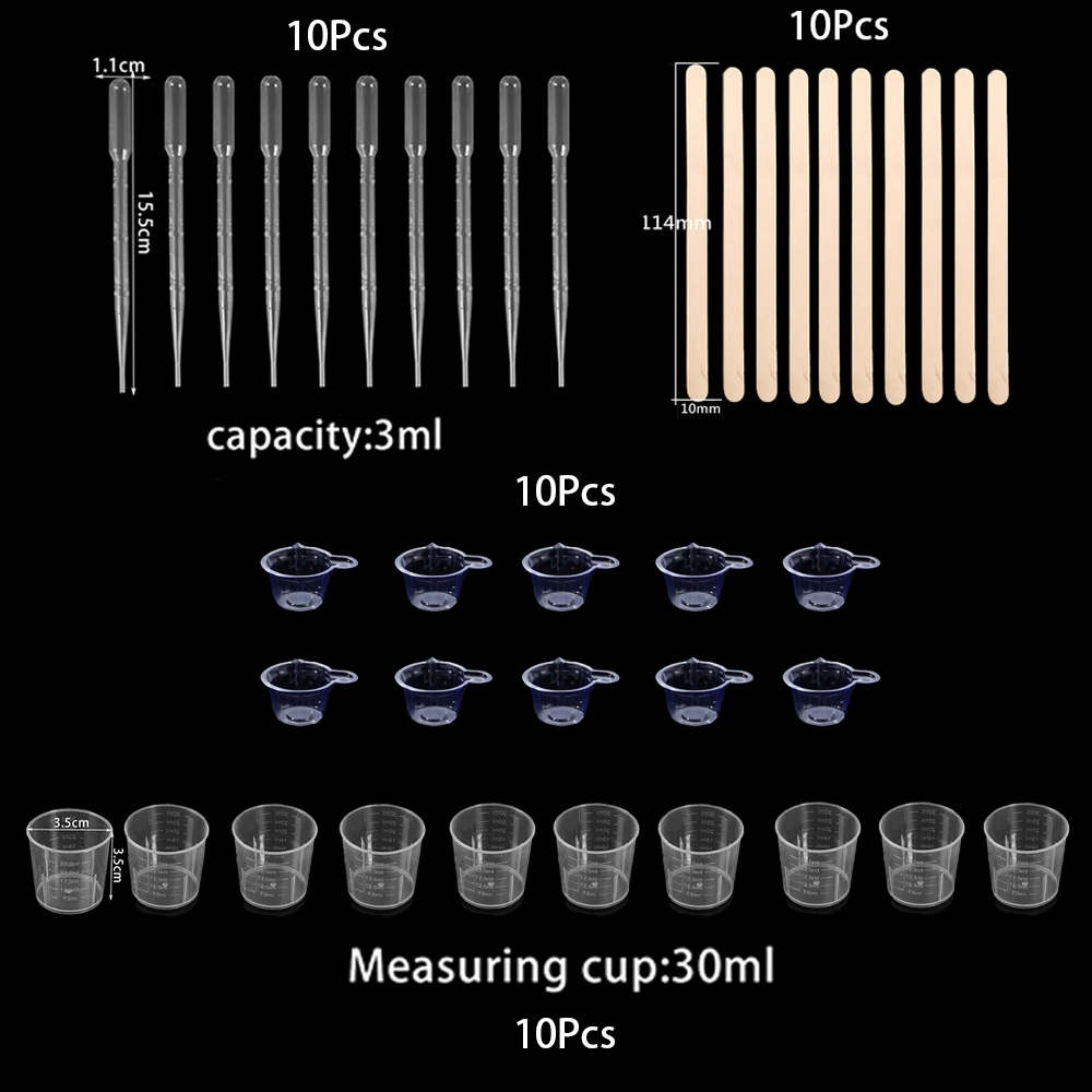 Gießwerkzeug-Set zum Mischen von Harz, 10 Rührbecher, 10 Messbecher, 10 Holzstäbe, 10 Tropfer, DIY-Handwerk, Schmuckherstellung