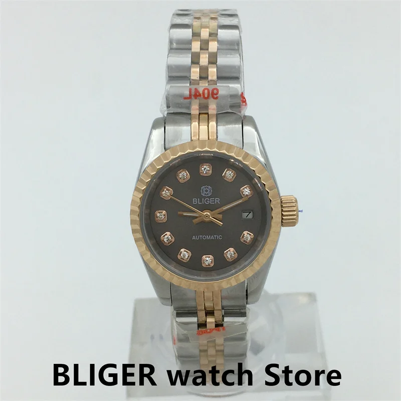 BLIGER New 26mm Women's Gold and Silver Classic Mechanical Watch NH05 Movement Gray Dial Sapphire Glass Women's Elegant Watch