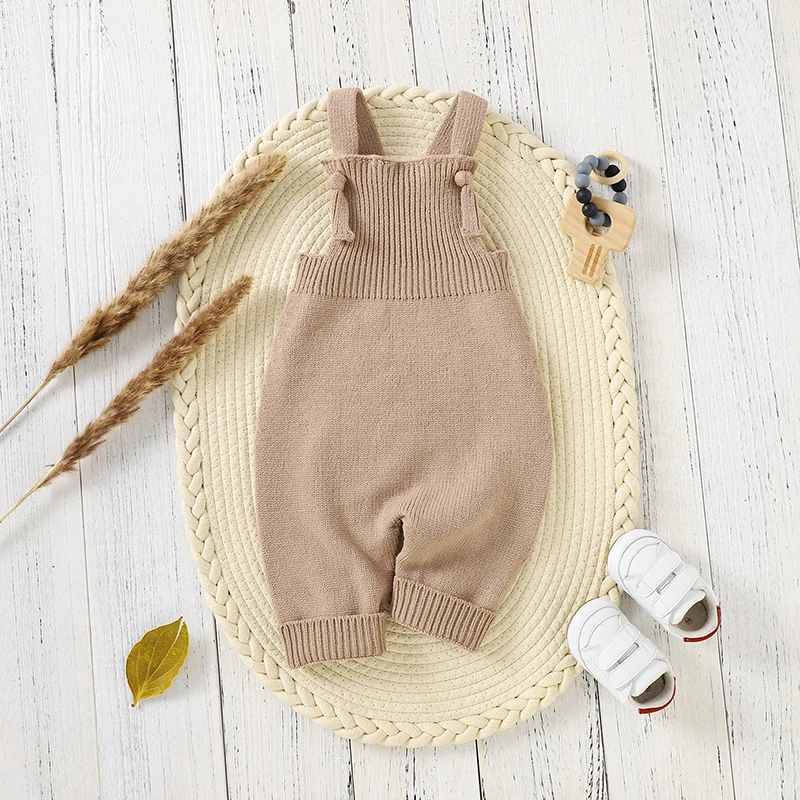 Newborn Baby Rompers Fashion Solid Sleeveless Knitting Infant Kids Boys Girls Strap Jumpsuits Clothes Autumn Winter Toddler Wear