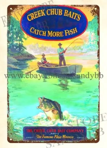 Creek Chub Baits fishing metal tin sign overhead garage collective poster