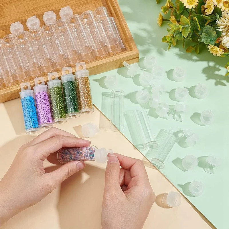 ABRE-30Pcs Contenedores de cuentas de tubo transparente, tubos de almacenamiento de plástico con tapas organizadores juego de contenedores de botellas para cuentas, sal de baño
