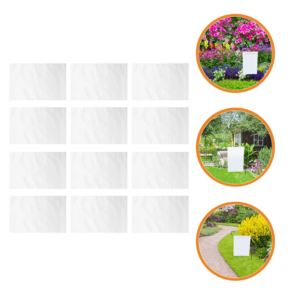 

12 pcs Blank Garden Flags White Polyester Diy Banners For Outdoor Lawn Decor Party Backyard Garden Decoration Patio Flag