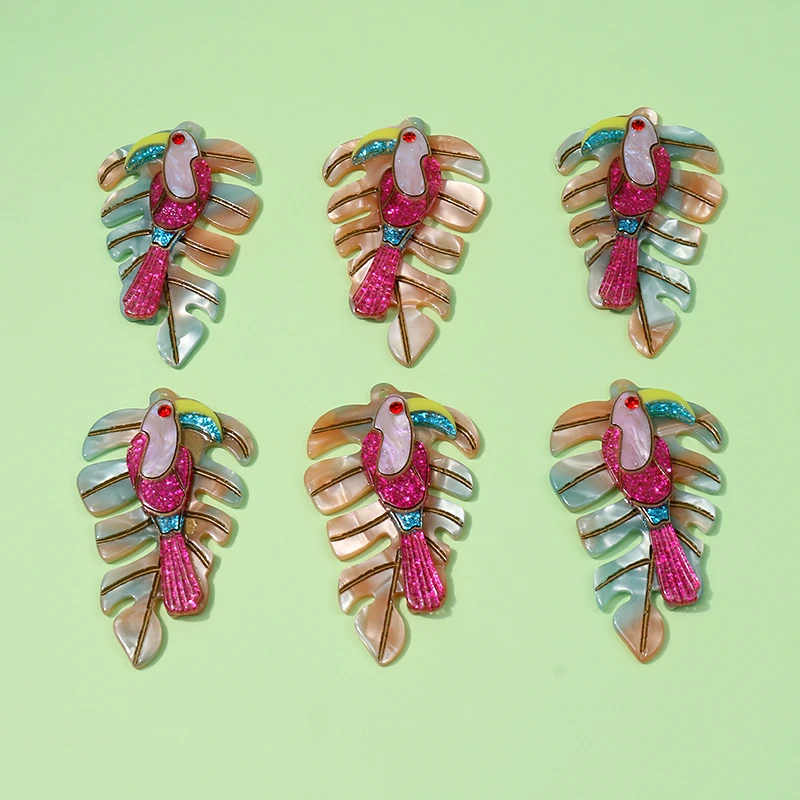 

5pcs 37x62mm Funny Leaf Woodpecker Big Charms Pendant for Earring Necklace Keychain Luxury Handmade DIY Jewelry Making Supplies