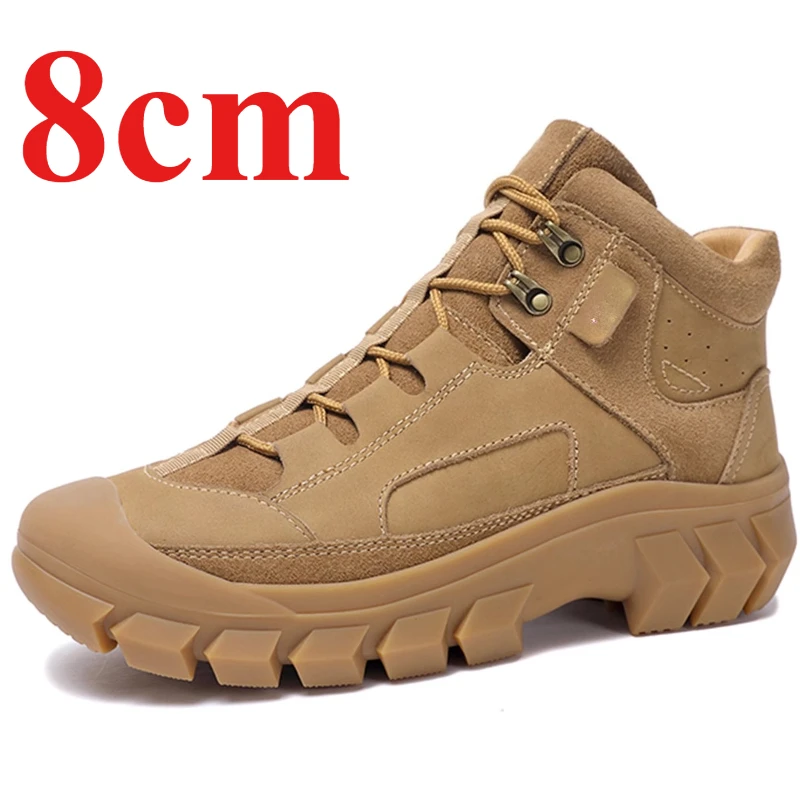

Sheepskin Wool Integrated Snow Boots Shoes for Men's 8cm Height Increasing Shoes Outdoor Anti Slip Cold-proof Warm Cotton Shoes