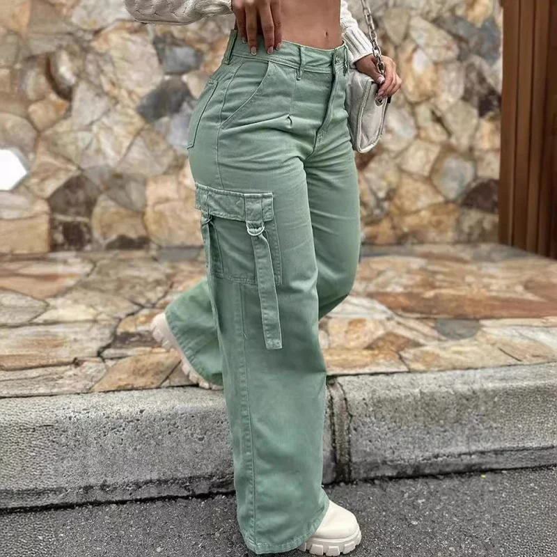 2023European and American Autumn and Winter Hot Girl Street Hipster Fashion Retro Workwear Multi-Pocket Casual Straight Pants