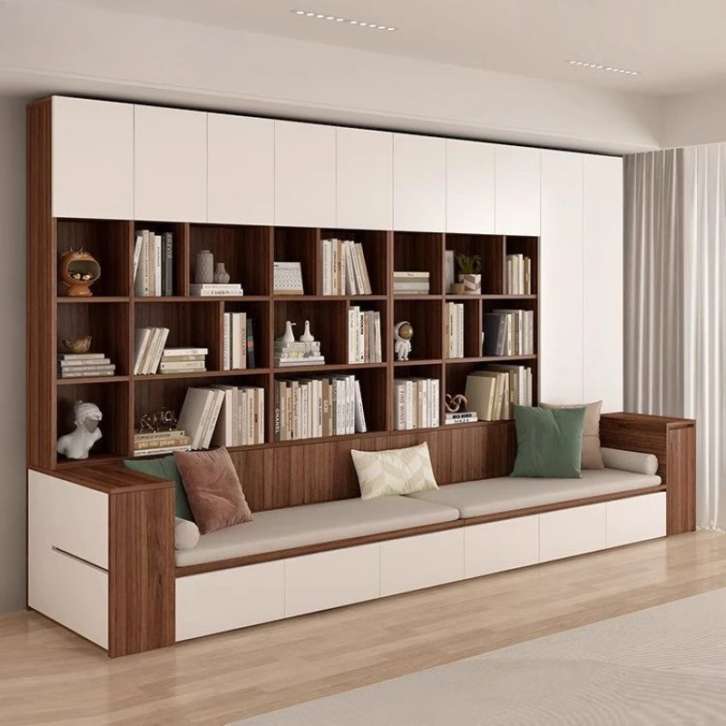 Multifunctional home desk with booth bookshelf background storage sofa bookcase integrated living room full wall combination
