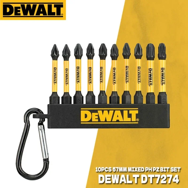 DEWALT 10PCS Bit Set High Impact FLEXTORQ Screw Driving Keyring PZ1 PZ2 PH2 57mm High Speed Steel Power Tool Accessories DT7274