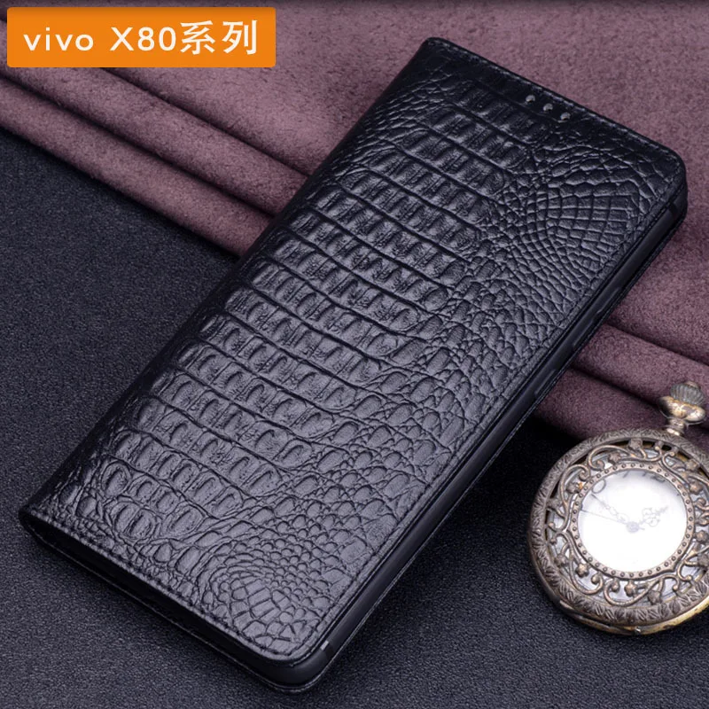 

Hot Sales Luxury Lich Genuine Leather Flip Phone Cases For Vivo X80 Pro Real Cowhide Leather Shell Full Cover Pocket Bag Case