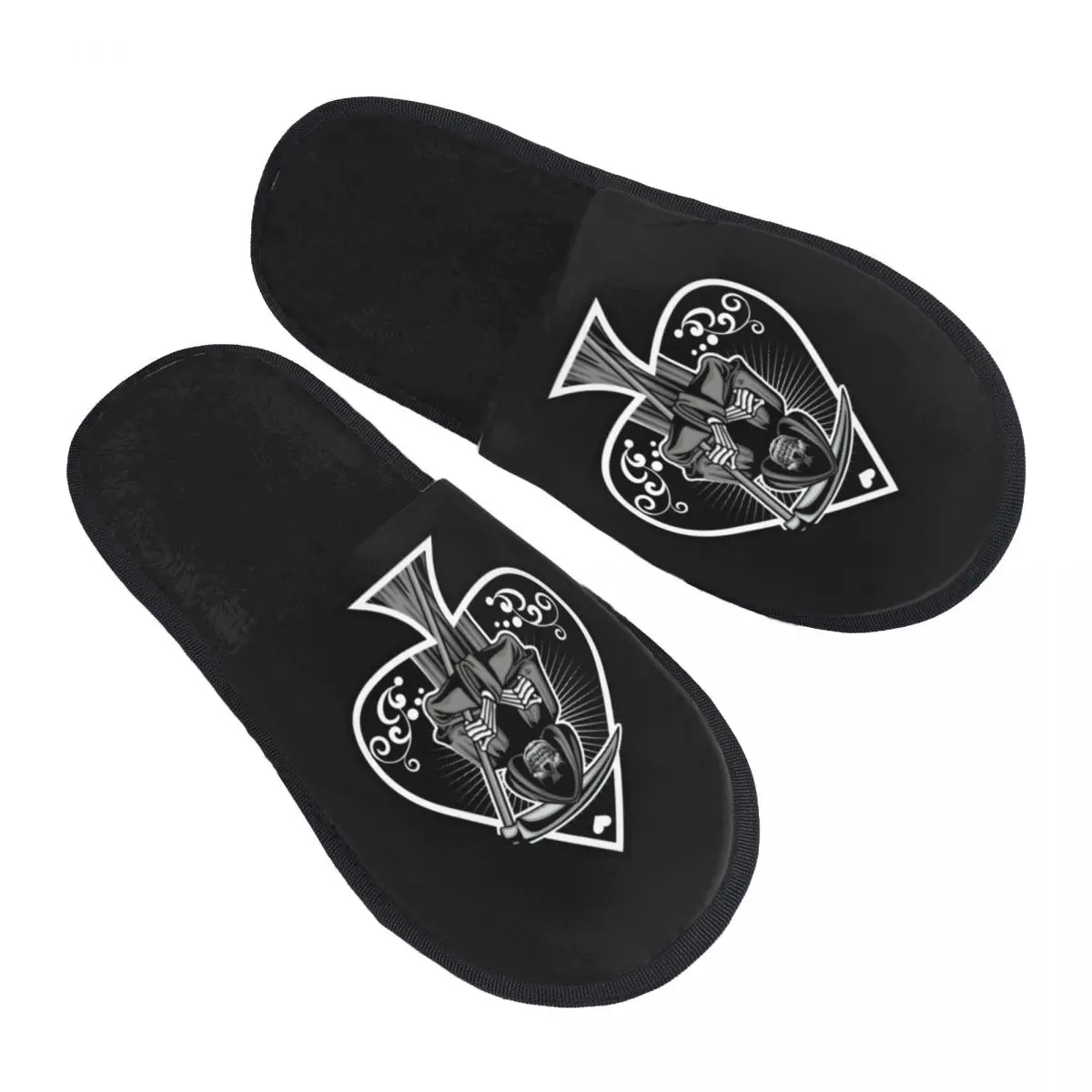 

Custom Ace Of Spades Gothic Skull Poker Guest Slippers for Bathroom Women House Slipper