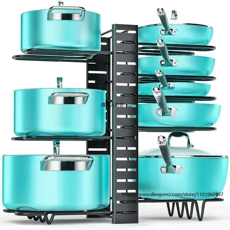 8 Tiers Pan Pot Organizer Rack 3 DIY Methods Adjustable Cabinet Pantry Pots Lids Storage Rack Kitchen Organization