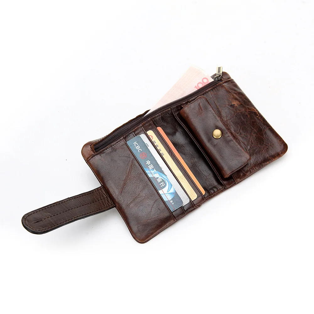 Leather Men's wallet men's wallet leisure Vintage Wallet multi Card Coin Wallet scalp leather head leather wallet oil wax leathe