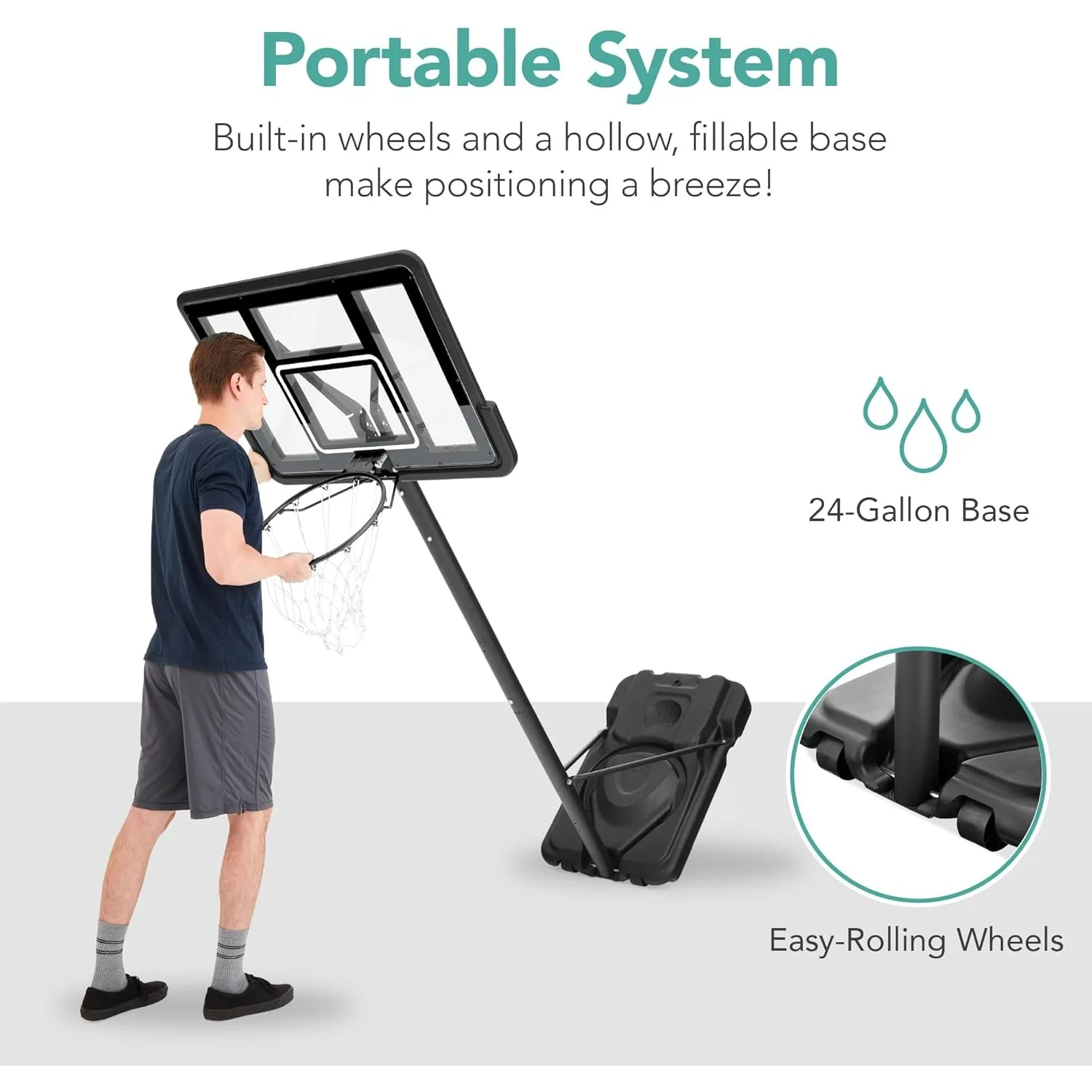 10ft Regulation Basketball Hoop, 7.5-10ft Height Adjustable Outdoor Goal w/Shock Absorbent Rim, Base Gel, 2 Wheels
