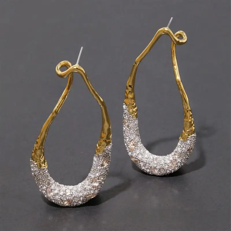 18K Gold Plated Bent Water Drop Earrings Pave Setting Clear Rhinestone Fashion Women Jewelry for Daily Wedding Party Earrings