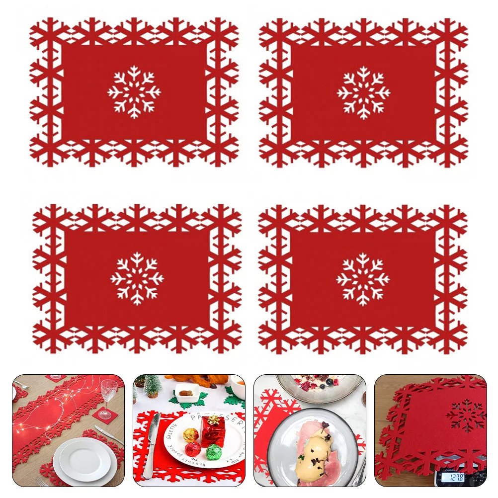 

4Pcs Felt Christmas Placemats Snowflake Table Mats Heat Resistant Home Restaurant Decoration Place Mat Christmas Placemats
