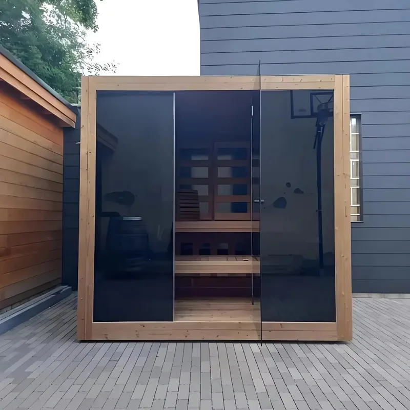 Outdoor Sauna Room 4 Person Garden Square Traditional Red Cedar Finnish Solid Wood Cube Modern Outdoor Sauna Customized