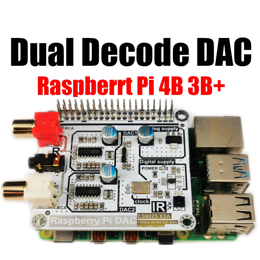 Volumio Moode Raspberry Pi 4B HIFI Dual Decode DAC ES9023 I2S Digital Audio Music Player Sound Card PIR 3B+2B W Remote Control