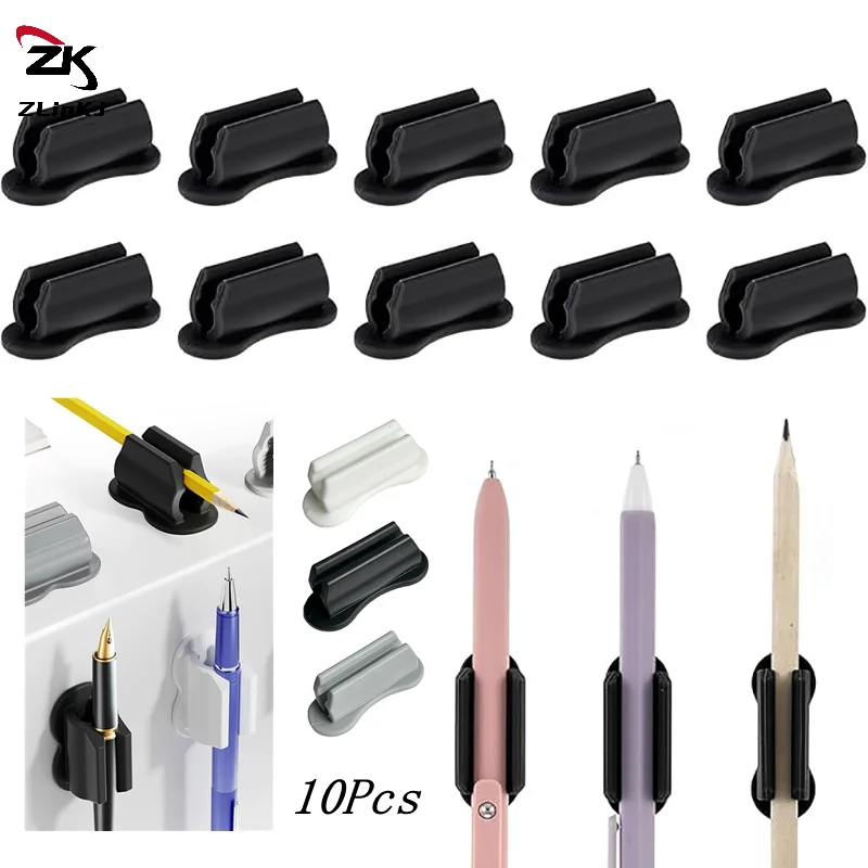 

(ZYDD01) 10Pcs Silicone Pen Holder Anti-lost Self-Adhesive Desktop Marker Pen Ballpoint Pen Pencil Storage Clip Pen Organizer