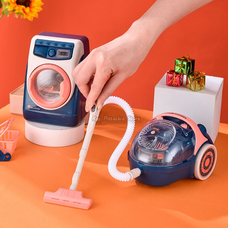 Mini Household Appliances Kitchen Toys Children Pretend Play Washing Machine Vacuum Cleaner Toy Toaster Cooker for Girls Boys