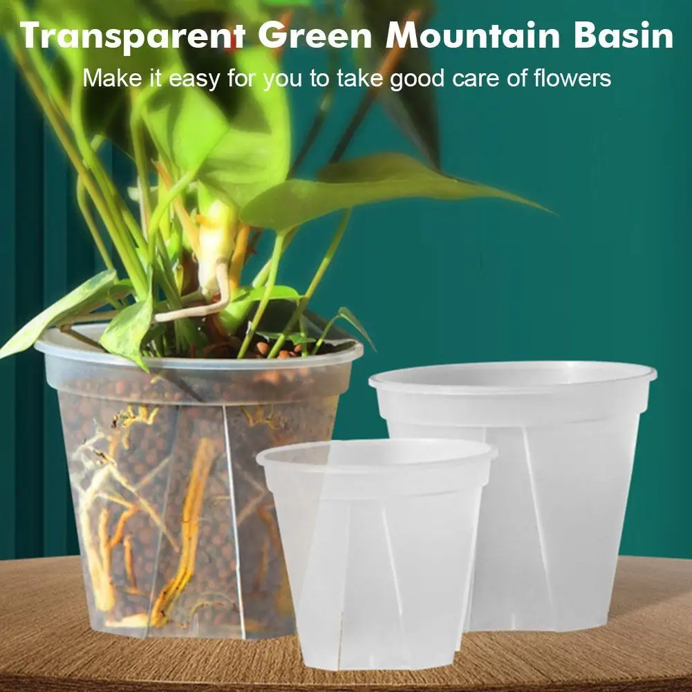 Root Control Transparent Flower Pots With Tray Plastic Plant Pots Breathable Nursery Pots For Planting Orchids Garden Supplies