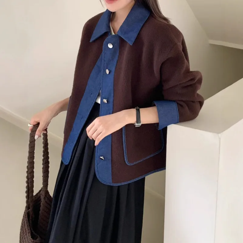 ANJY Autumn Winter Women's European Elegant Patchwork Denim Knitted Cardigan Fashion Casual Chic Versatile Sweater Jacket A14588