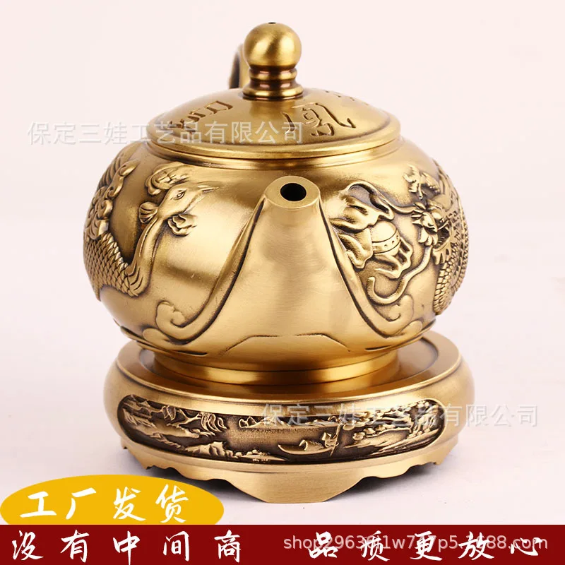 Copper , , water drop , antique-style dragon phoenix teapot, home and office decorative