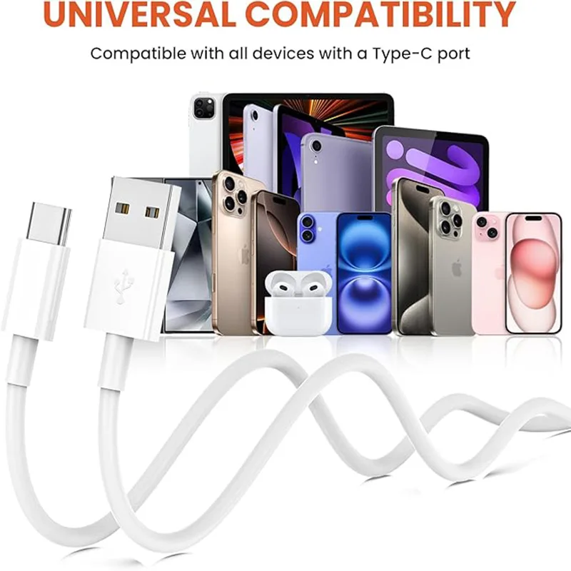 كابل Carplay USB C من النوع C لهاتف Iphone 17 16 15 Pro Max Macbook Ipad Samsung Huawei Xiaomi USB-A سلك شحن سريع 4 عبوات 1 متر + 2 متر