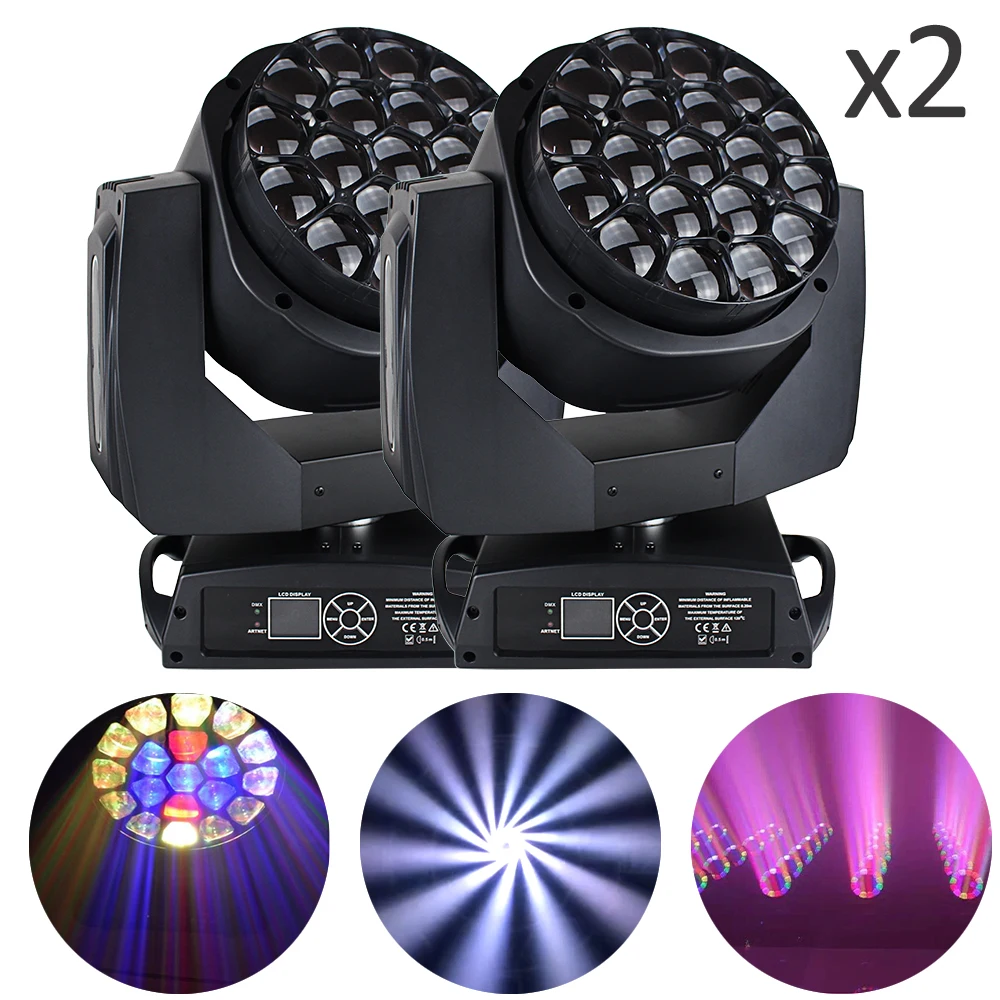 

2XFlight case 4xLED Bee Eye Moving Head Light 19x15w RGBW Clay Paky Zoom Wash Light Quad Lyre DJ Party Stage Effect Lighting