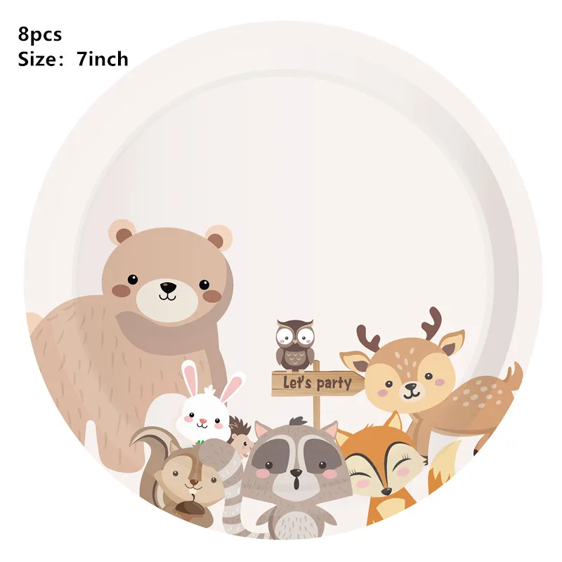 Waldtier-Einweggeschirr, wilder Waldbär, Fuchs, Teller, Tasse, Serviette, Dschungel, Safari, alles Gute zum Geburtstag, Party-Dekoration, Kind, Junge, Mädchen – Detail 2