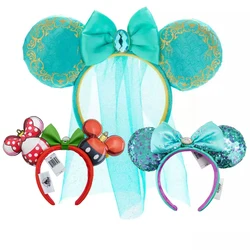 Mickey Minnie Mouse Ears Headband For Girls Adults Princess Jasmine Mermaid Hairband Festival Party Travel DIY Hair Accessories