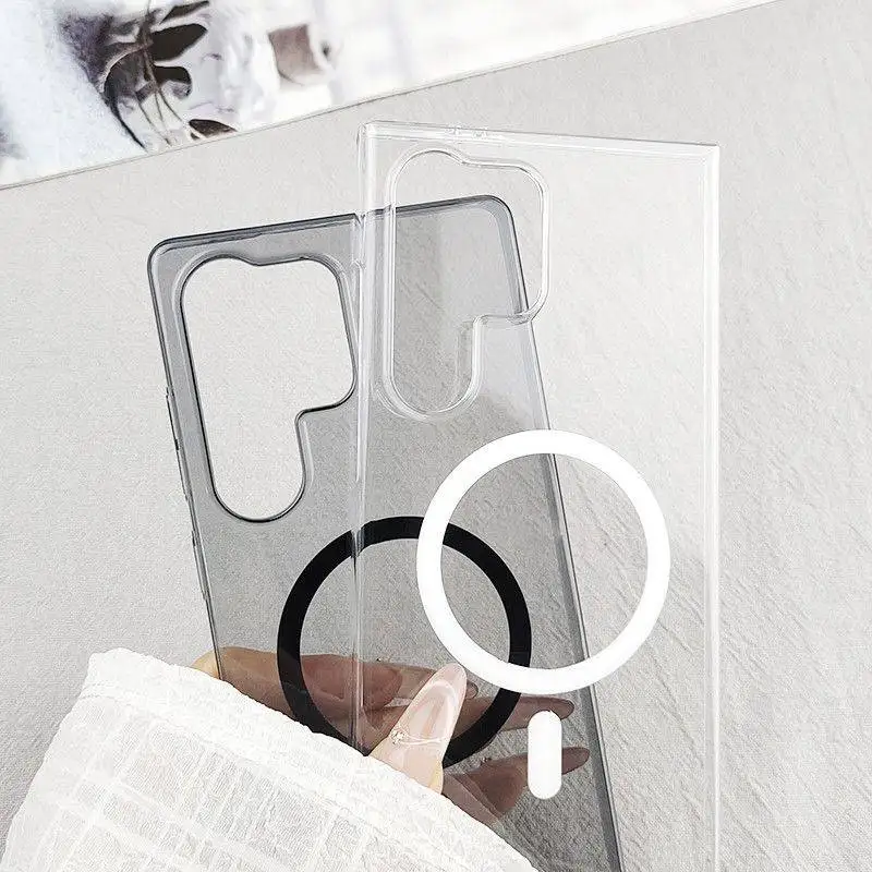 HD Clear Magnetic Ultra Thin Bumper Case For Samsung S26 S25 Edge S24 S23 Note 20 Ultra A57 For Magsafe Hard PC Protection Cover