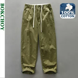 2024 Autumn New Loose Casual Cargo Trousers for Men Clothing Drawstring Solid Color Streetwear Men AZ673