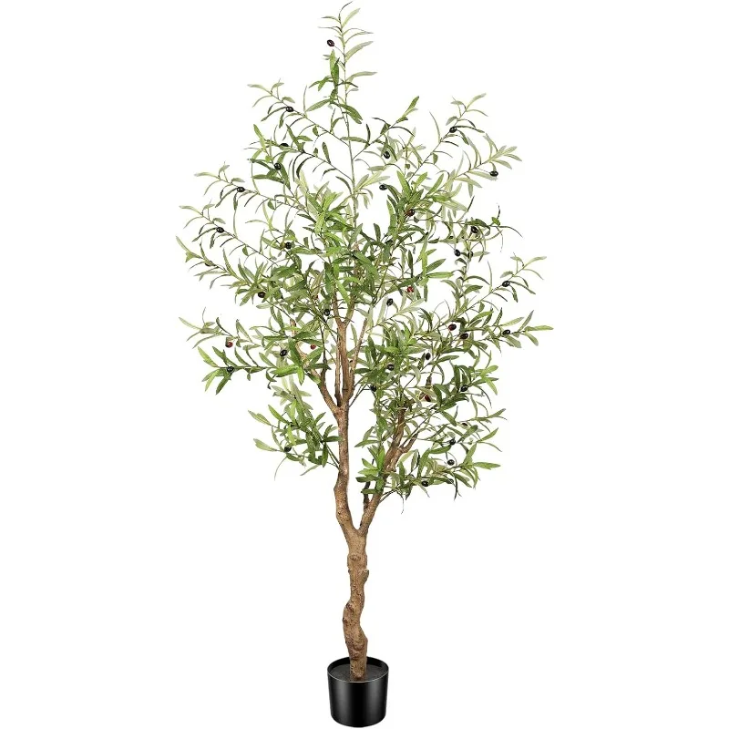 Artificial Olive Tree Fake Potted Olive Silk Tree with Planter Natural Olive Branches and Realistic Leaves