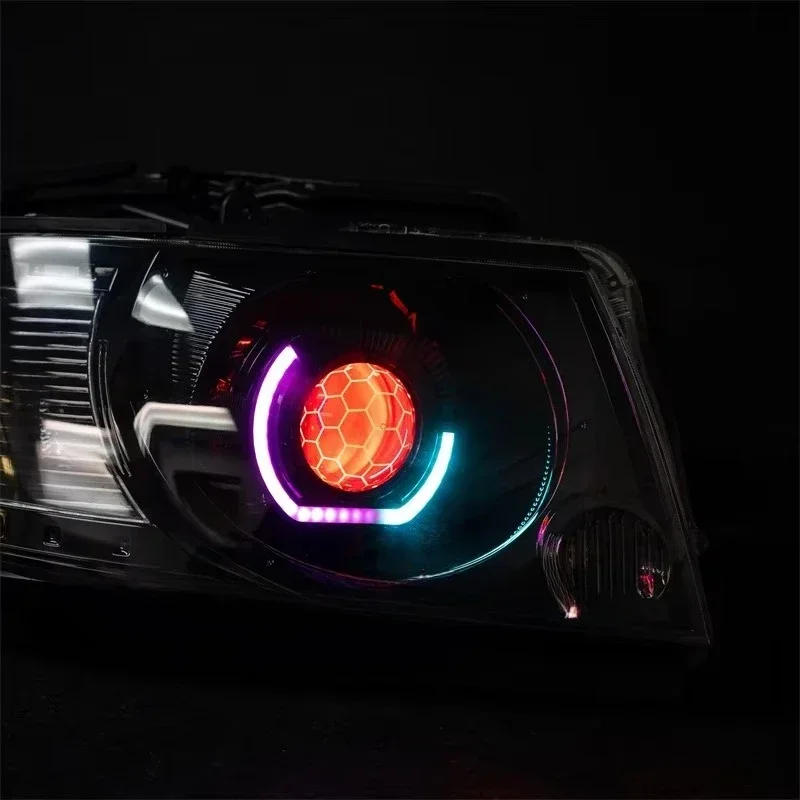 Custom Projector LED Headlights with Cuboid Angel Eye Turbine RGB Sequential Indicator Off-Road SUV Fitment 2004-2016