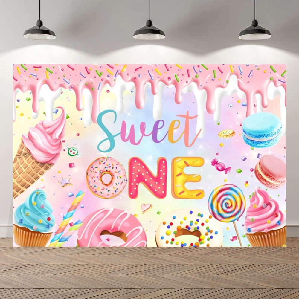 Donut Happy Birthday Backdrop Girls Sweet Candy Birthday Party Decor Background Photo Studio Photocall Cake Table Banner