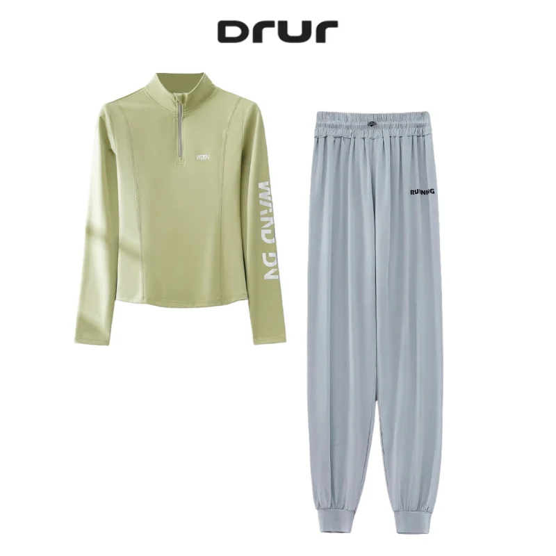 

DRUR Autumn Winter Running Suits Long Sleeve Tops High Waisted Pants Set Gym Clothes Women Loose Fit Workout Set 2pc Yoga Outfit