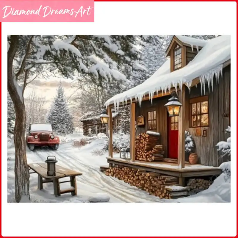 

Алмазная вышивка «Снежный пейзаж: Деревянный дом», 5D DIY, Новая коллекция 2025, Подарок ручной работы, без рамы