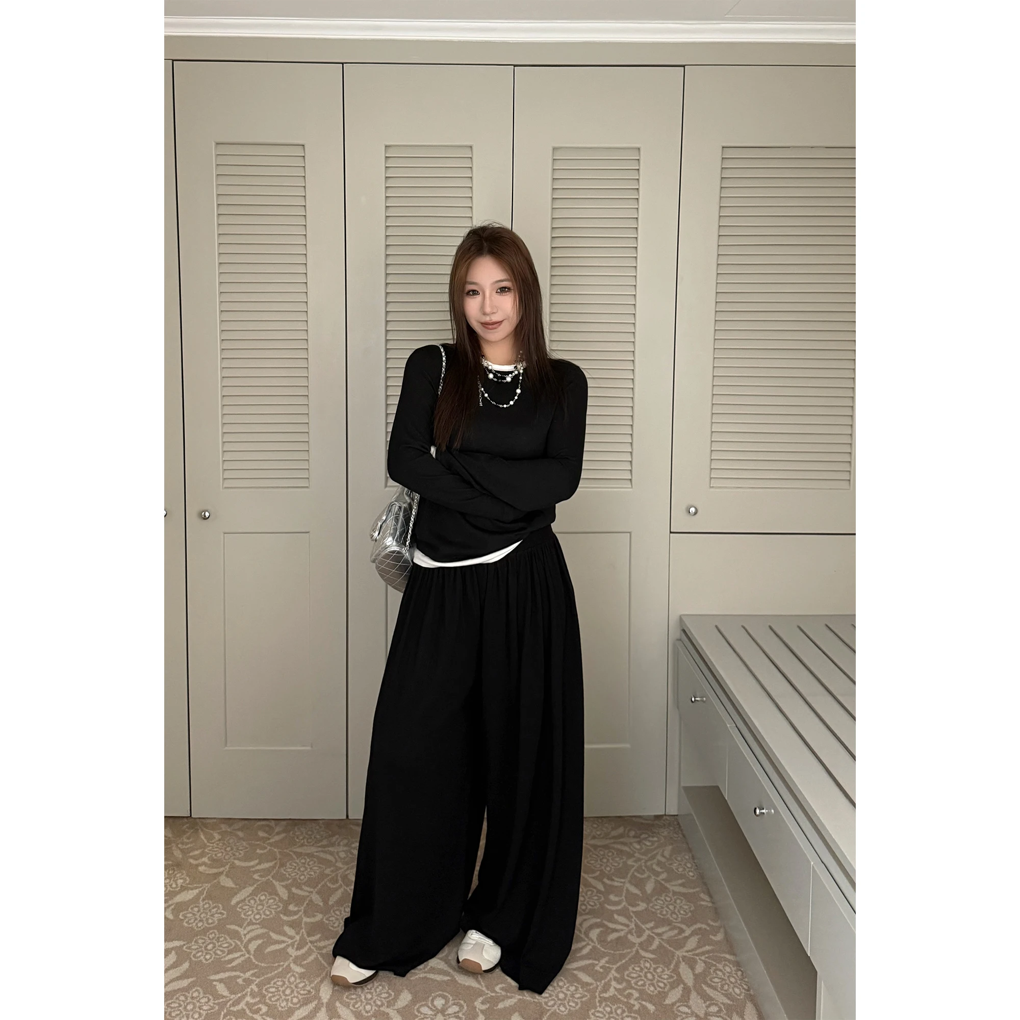 

Comfortable Wool Wide Leg Pants Women's Winter Long Trousers Airy Oversized Ele Sle High Waist Novel Polyester Fiber