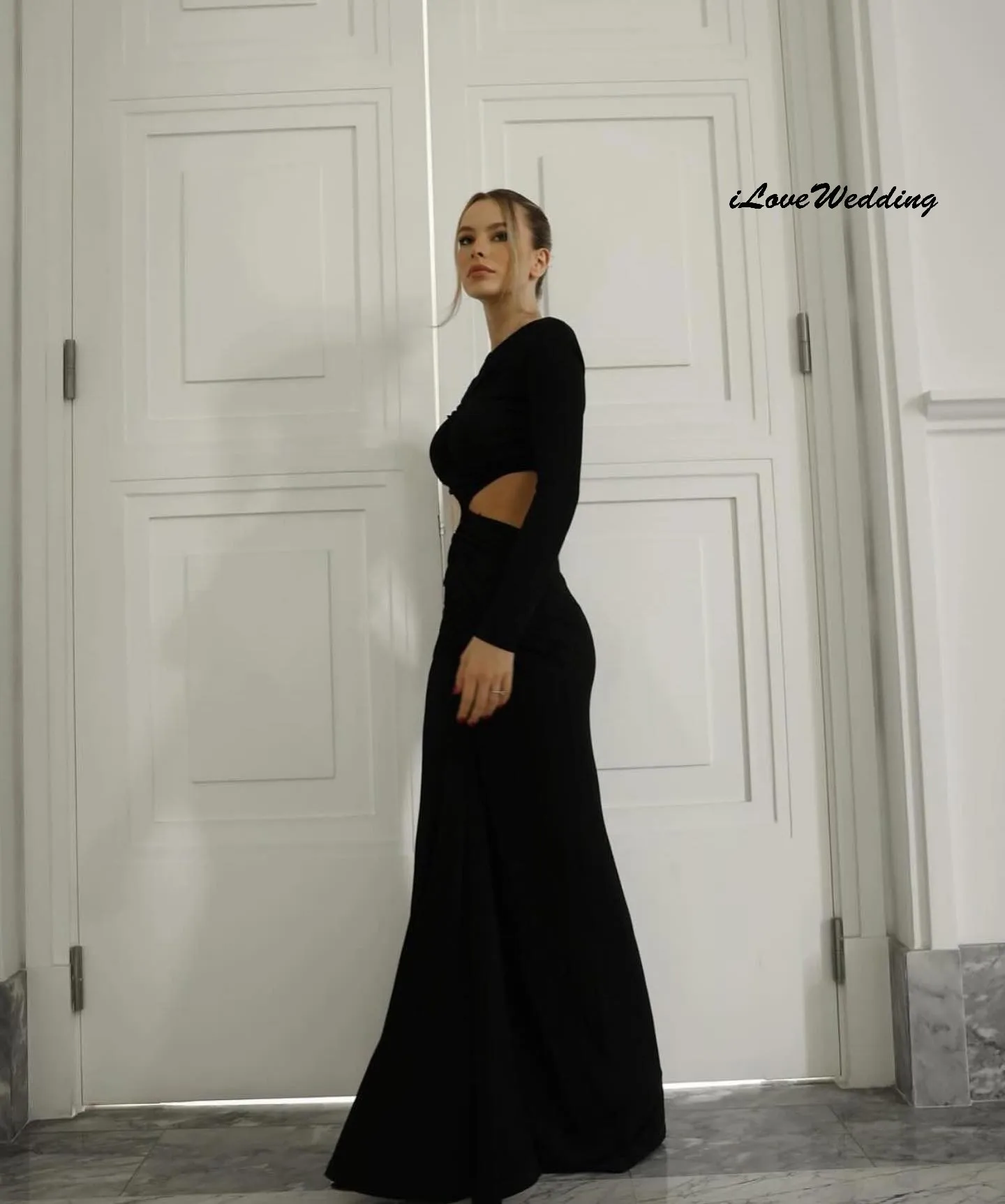 High Neck Black Prom Dresses 2025 Cut-Out Long Sleeve Evening Dresses Wedding Party Dress For Women Gueset Floor Length