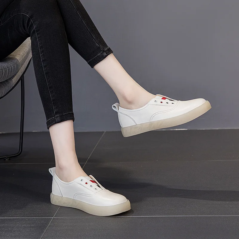 Loafers Genuine Leather Two Wearing Small White Shoes Women Spring 2023 New Nurse Shoe Head Layer Cowhide Casual Single Shoes