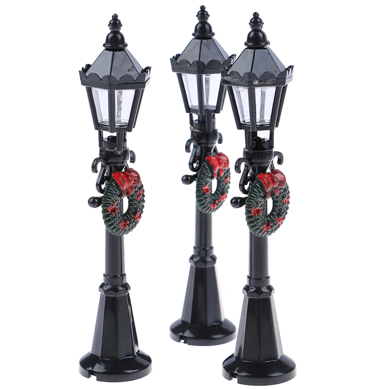 Miniature Street Lamp Post LED Lights Christmas Park Bench & Streetlight Micro Landscape Fairy Garden Ornament Dollhouse Decor