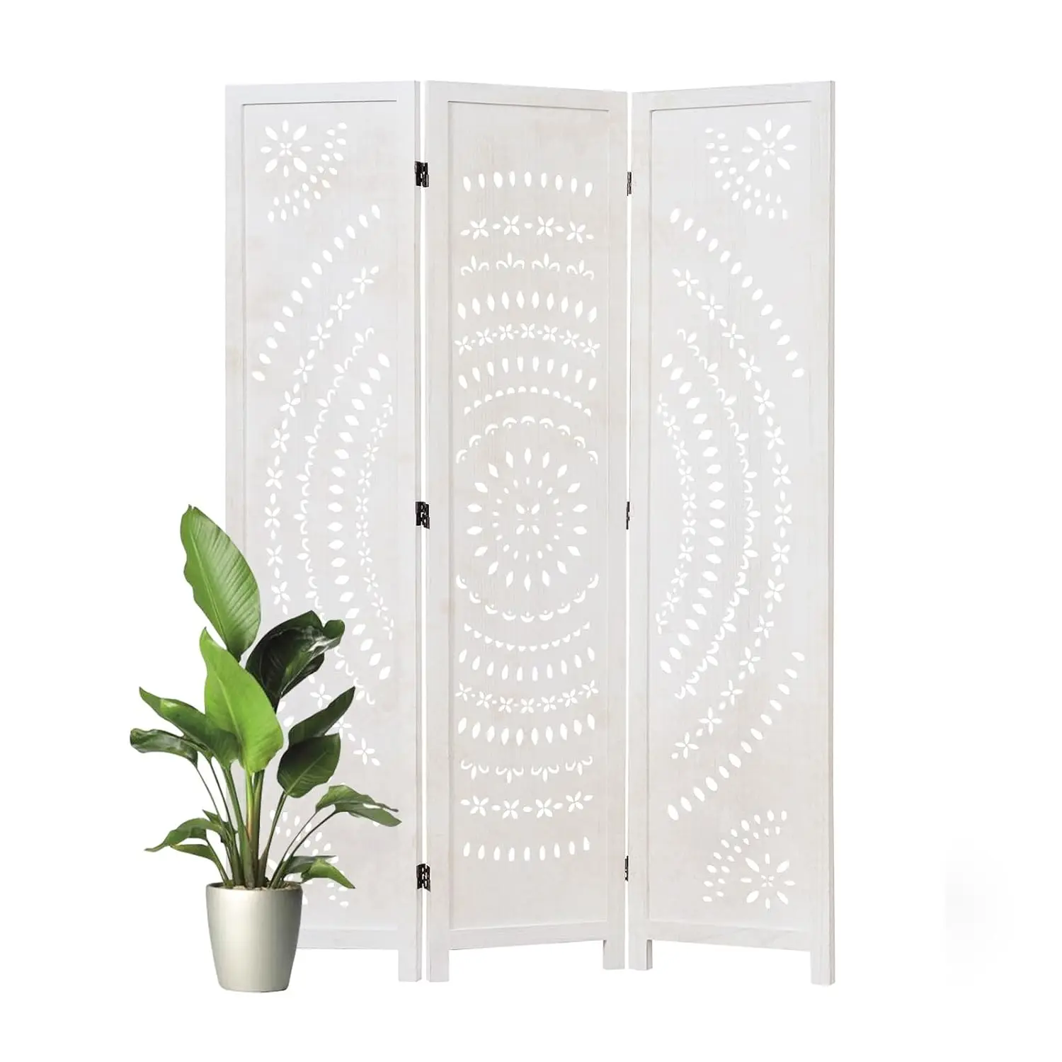 

66.9Inch Folding Room Divider, 3 Panels Wood Carved Privacy Screens, Free Assembled Freestanding Partition for Home, Customized